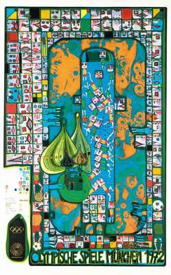 Friedensreich Hundertwasser, 1928-2000, Olympische Spiele München 1972, Farbsiebdruck mit Metallfolien Applikationen, handsign., num. 10/200, ...