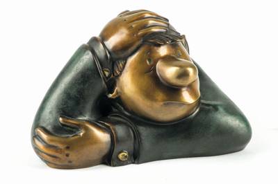 LORIOT (Vicco von Bülow), 1923-2011, Der Denker, Bronzeskulptur, teils patiniert, sign., num. 669/980, ca. 22x16x17 cm