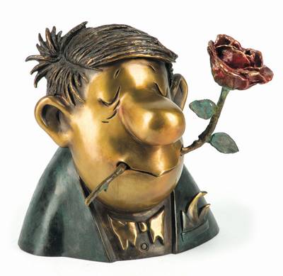 LORIOT (Vicco von Bülow), 1923-2011, Der Rosenkavalier, Bronzeskulptur, teils patiniert, sign., num. 53/980, ca. 22x8x19 cm