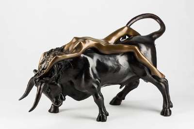 Bruno Bruni, geb. 1935 Gradara, Europa auf dem Stier, Bronzeskulptur, sign., num. 66/290, ca. 54x29 cm