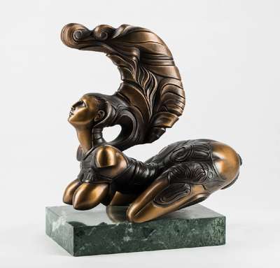 Ernst Fuchs, 1930-2015, Sphinx, Bronzeskulptur auf Sockel, sign., num. 71/1000, Gießerstempel 92 Strassacker Kunstguss Süssen, ca. 28x32x16 cm