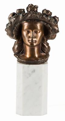 Ernst Fuchs, 1930-2015, Flora, Bronzebüste auf weißem Marmorsockel, sign., bezeichnet Artist proof 17/30, Gießerstempel Strassacker Giesserei ...