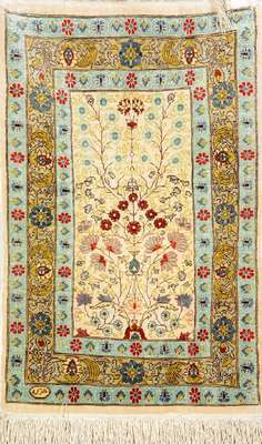 Seiden Hereke alt (Signiert), Türkei, ca. 40 Jahre, reine Naturseide, ca. 66 x 44 cm, EHZ: 2