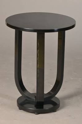 Beistelltischchen, 20. Jh., Art-Deco-Stil, Mahagoni schwarz hochglanz lackiert, H. ca. 66cm, D. ca. 51 cm