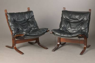 Ledersessel, Design Ingmar Relling(1920-2002),um 1960/69, Bugholz, Lederkissen, ca. 66x64x71 cm