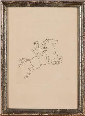 Renée Sintenis, 1888-1965, Reiter, Radierung, Platte 14,5x12 cm, unter Glas gerahmt, gesamt 26x19 cm