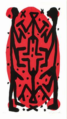 A.R. Penck, 1939-2017, Farbserigraphie, handsign., num. 7/60, Blattgr. 102x60 cm, unter Glas gerahmt, gesamt 117x70 cm