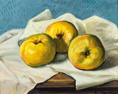 Werner Brand, geb. 1933, Äpfel, Öl/Platte, sign., 24x30 cm, Rahmen