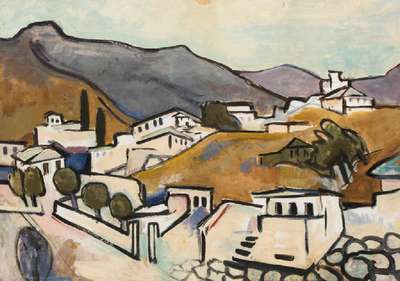 Grete Csaki-Copony, 1893-1990, Griechische Landschaft, Öl/Papier, Blattgr. ca. 62x85 cm, unter Glas gerahmt, gesamt 71x95 cm