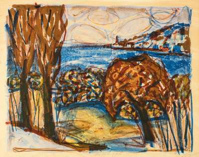 Otto Dix, 1891-1969, Herbstlandschaft, Farblithografie, re unten handsign., betitelt, datiert 1965, WVZ: Karsch, Nr. 302, Blattgr. 51x63, unter Glas ...