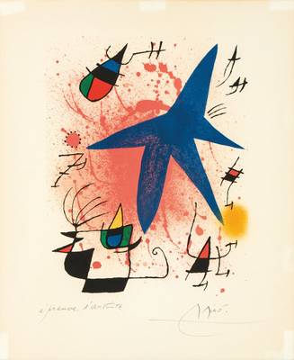 Joan Miró, 1893-1983, Blauer Stern, Farblithographie, handsign., bezeichnet E.A., unter Glas gerahmt, inkl. Zertifikat, Blattgr. 45x37 cm, gesamt ...