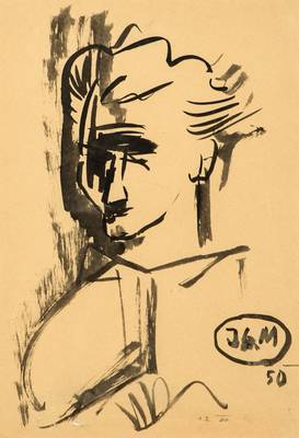 Johann Georg Müller, 1913-1986, Tuschezeichnung, Porträt Otto Ditscher, sign., dat. 1950, PP Ausschnitt 43x33 cm, unter Glas gerahmt