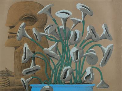 Horst Antes, geb. 1936, Blaue Vase, Farblithografie, handsign., num. 37/200, Blattgr. ca. 50x64,5 cm, unter Glas gerahmt, gesamt ca. 67x81cm
