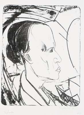 Erich Heckel, 1883-1970, Bildnis E. Grohe, Lithographie auf Vellum, handsign., dat. 1920,ca. 49x39 cm