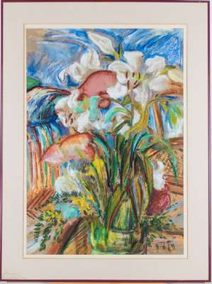 unbekannter Künstler, Pastellmalerei, monogram. H., dat. 89, verso beschriftet, Blattgr. 96x68 cm, unter Glas gerahmt, gesamt 120x90 cm
