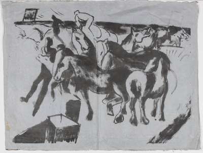 Rudolf Großmann, 1882-1941, Lithografie auf dünnem blauen Papier, handsign., Blattgr. 54x68 cm, Blatt mit Knicken und einem Fleck am li Blattrand