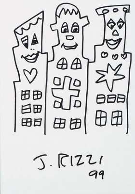 James Rizzi, 1950-2011, Filzstiftzeichnung, sign., dat. 1999, Blattgr. 30x21 cm, unter Glas gerahmt, gesamt 42x33 cm
