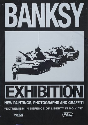 Banksy, geb.1974 Bristol, seltenes Ausstellungsplakat der ersten Auflage zu "Extremism in defence of Liberty is no vice", 2000, ...