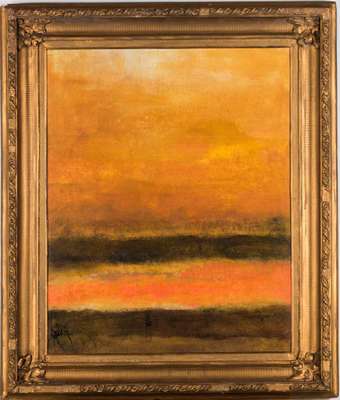 Gaston Galé, zeitgenössischer Belgischer Künstler, Komposition in Orange, Acryl/Lwd, sign., ca. 70x65 cm, Prunkrahmen