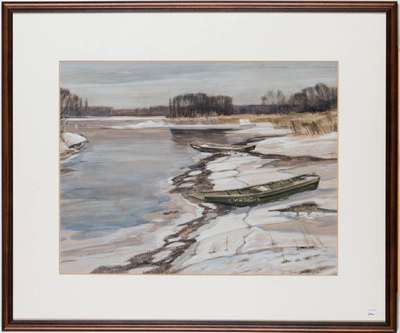 Werner Brand, geb. 1933 Löbau, Zwischen Jockrim und Wörth, sign., dat. 1987, Aquarell/ Papier, PP-Ausschnitt 42x54,5 cm, unter Glas gerahmt, gesamt ...