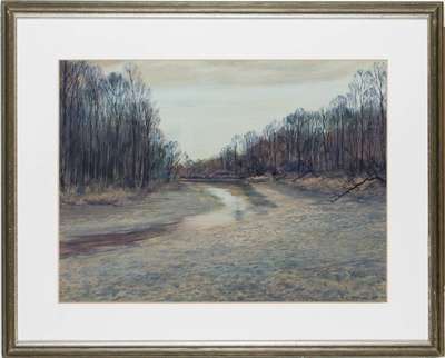 Werner Brand, geb. 1933 Löbau, Herbst bei Römerberg, Aquarell/Papier, sign., dat., PP- Ausschnitt 44,5x60 cm, unter Glas gerahmt, gesamt 67x82 cm