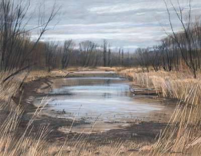 Werner Brand, geb. 1933 Löbau, Insel Grün Germersheim, Pastell/Papier, sign., PP- Ausschnitt 42x53 cm, unter Glas gerahmt, gesamt 54,5x64 cm