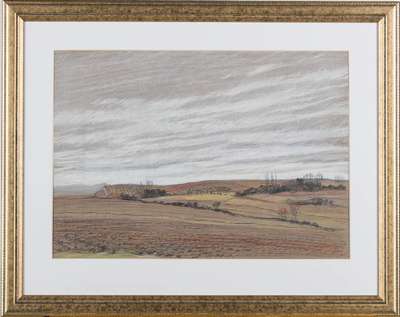 Werner Brand, geb. 1933 Löbau, Von Herxheim Richtung Insheim, Pastell, sign., PP- Ausschnitt 30,5x43,5 cm, unter Glas gerahmt, gesamt 47x59 cm