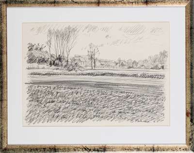 Werner Brand, geb. 1933 Löbau, Bei Rohrbach, Bleistift-Zeichnung, sign., dat. 1978, PP- Ausschnitt 30,5x43,5 cm, unter Glas gerahmt, gesamt 46x58 cm