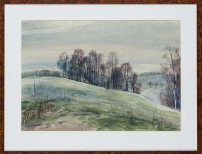 Werner Brand, geb. 1933 Löbau, Bäume am Hang, Ostdeutschland/Sachsen, Aquarell/Papier, sign., dat. 2006, PP-Ausschnitt 30,5x45 cm, unter Glas ...