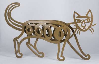 David Gerstein, geb. 1944, Katze, Metallskulptur, sign., num. 11/295, ca. 50x80x9 cm