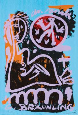 A.R. Penck & Bräunling, Lithographie, sign., num. 22/55, Blattgr. 100x70 cm, unter Glas gerahmt