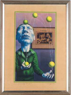 Rudolf Hausner, 1914-1995, Farbserigraphie, Wandertag, sign., num. e.a, dat. 1979, Blattgr. 75x55 cm, unter Glas gerahmt