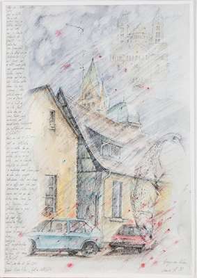 Carmen Stahlschmidt, geb. 1956 Trier, Konvolut aus 2 Zeichnungen, Speyer & Natur, mit Zitaten von Rainer Maria Rilke, je sign., Blattgr. 65x45 cm