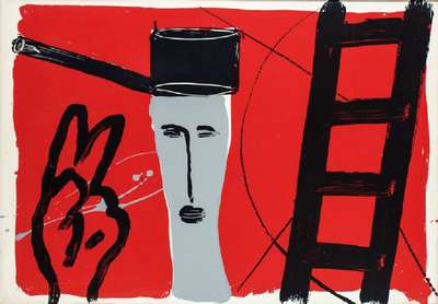 Bruce McLean, geb. 1944, Head and ladders, Serigraphie, num. 3/50, Blattgr. 70x100 cm, unter Glas gerahmt