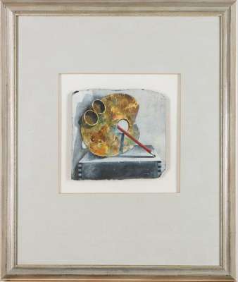 Wolfgang Inanger, 1936-2007, Acryl auf Schiefer, sign., ca. 19x20 cm, unter Glas gerahmt, gesamt 59x50 cm