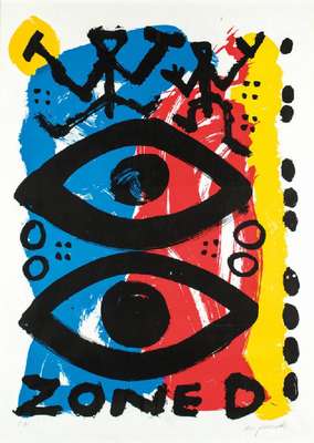 A.R. Penck, 1939-2017, Zone D, 1989, Farbserigraphie, handsign., bezeichnet e.a., Auflage 12 Exemplare, Blattgr. 124x88 cm, unter Glas gerahmt
