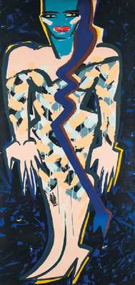 Elvira Bach, geb. 1951, Frau mit blauem Zopf, Serigraphie, handsign., dat. 84, num. 53/60, Blattgr. 176x88 cm, unter Glas gerahmt