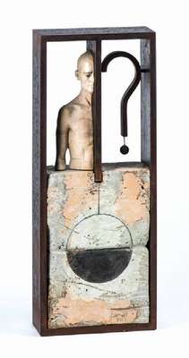 Josep Bofill, geb. 1942, Interrogant, Skulptur aus Gips, Eisen, Bronze, Schiefer, sign., num. 8/25, ca. 44x18x7 cm