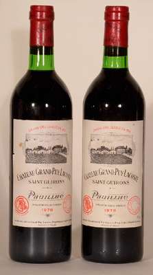 2 Flaschen 1978 Chateau Grand-Puy-Lacoste, je ca. 75 cl, Füllstand: je ca. into neck, unverkostet, Etiketten l. beschmutzt sonst sehr gute ...