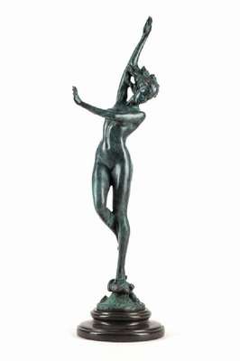 Harriet Whitney Frishmuth, 1880-1980, Crest of the Wave, Bronzeskulptur auf Steinsockel, grün-braune Patina, sign., H. 47 cm