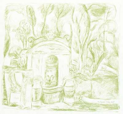 Hans Purrmann, 1880-1966, Brunnen in Levanto, Kreide-Farblithographie auf BFK Rives, handsign., dat. 1965, Blattgr. 51x66 cm, WVZ: Heilmann, Nr. 123