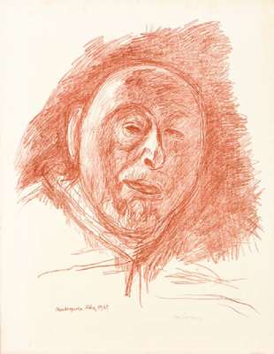 Hans Purrmann, 1880-1966, Selbstportrait II, Lithographie in Rötel, handsign., dat. 1964, Blattgr. 66,5x51 cm, WVZ: Heilmann, Nr. 117