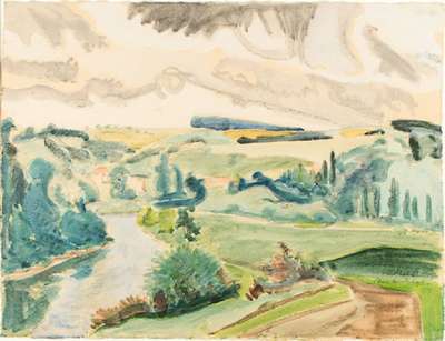 Erich Heckel, 1883-1970, Flusslandschaft, Aquarell auf Vellum, re unten handsign., dat. 1951 und bezeichnet, verso ehemaliges Galerieetikett, ...