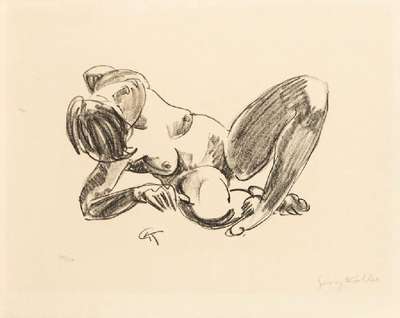 Georg Kolbe, 1877-1947, Liegender weiblicher Akt, 1921, Kreide-Lithographie, handsign., num. 46/100, Blattgr. 19x28 cm, WVZ Rosenbach Nr. 43