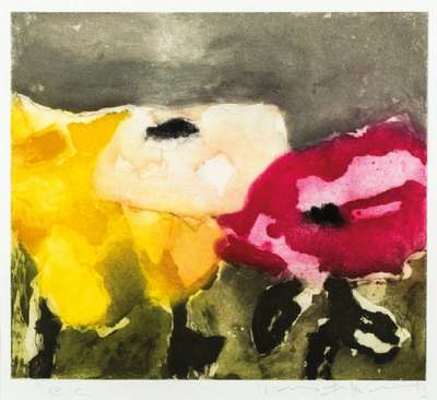 Klaus Fussmann, geb. 1938 Velbert, Rosen rot, weiß, gelb, Radierung, handsign., bezeichnet e.a., seltenes Künstlerexemplar, Platte ca. 39x44 cm, ...