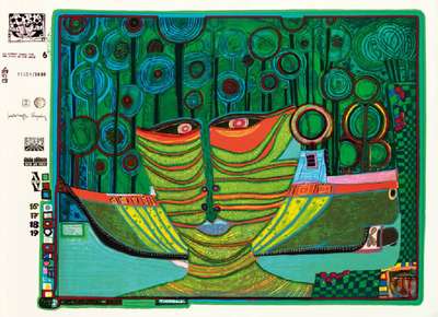 Friedensreich Hundertwasser, 1927-2000, Kolumbus Regentag in Indien, Blatt 6 aus der Regentagmappe, WVZ-Nr. HWG 49, im Druck sign., num. 1528/3000, ...