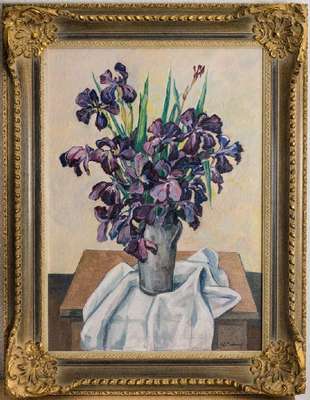 Werner Brand, geb. 1933 Löbau, Iris, Öl/Lwd, sign., Spätwerk, ca. 70x50 cm, Prunkrahmen, gesamt 90x69 cm