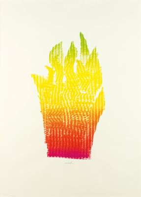 Heinz Mack, geb. 1931, Flammenhand, Siebdruck auf Büttenpapier, handsign., num. 130/190, Blattgr. 106x78cm, unter Glas gerahmt