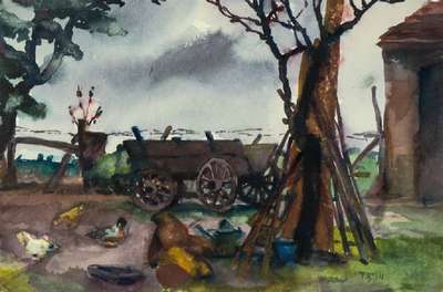 Paul Grunwaldt, 1891-1962, Mahlow, Aquarell auf leichtem Karton, monogram., dat.(19)14, Blattgr. 23,8x33 cm, unter Glas gerahmt, gesamt 40x51 cm