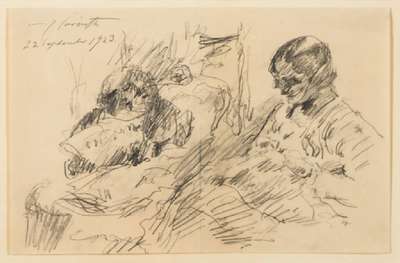 Lovis Corinth, 1858-1925, Familie, Bleistiftzeichnung auf Papier, li oben handsign. und dat. Lovis Corinth 22 September 1923, Blattgr. 22,5x34,6 cm, ...